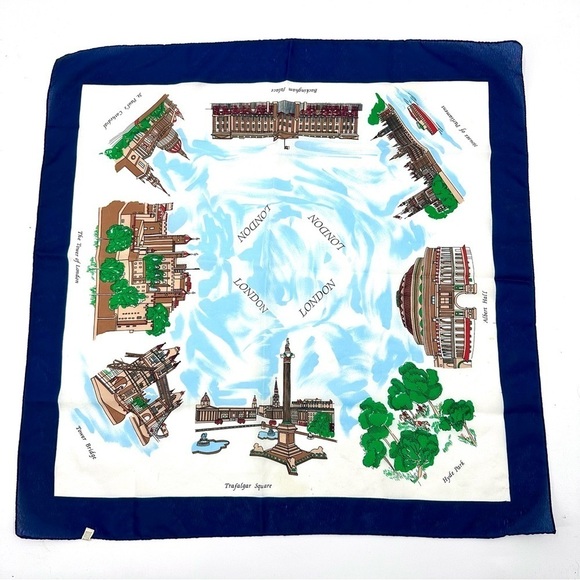 Vintage London England Landmark Scarf Made In Italy Tower Trafalger Buckingham - Picture 16 of 16